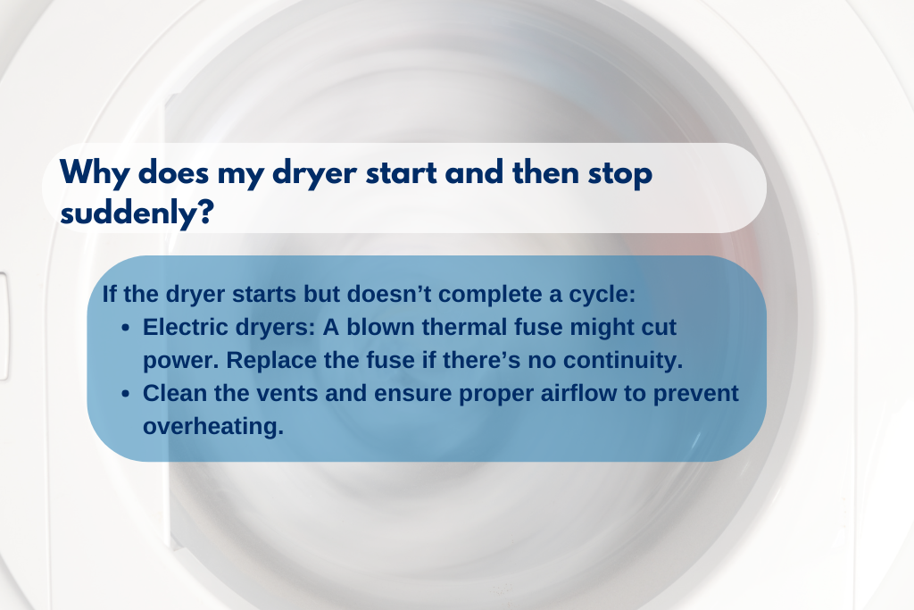 Why does my dryer start and then stop suddenly?